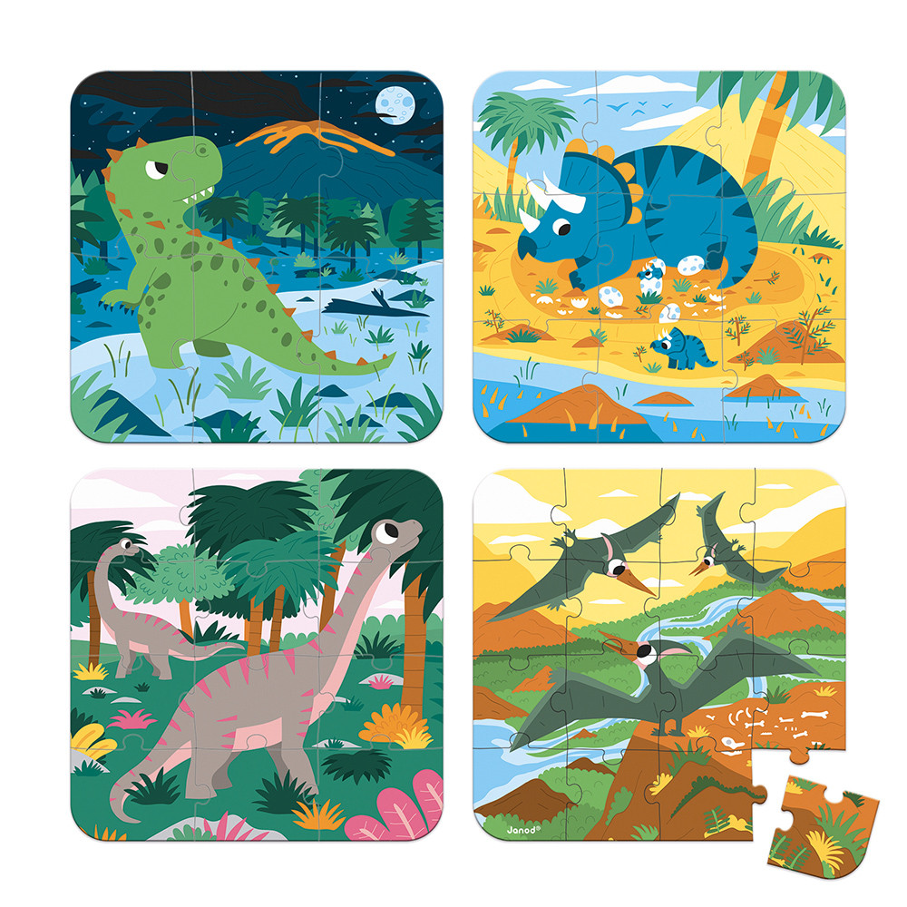 Set 4 Rompecabezas Evolutivos Dinosaurios